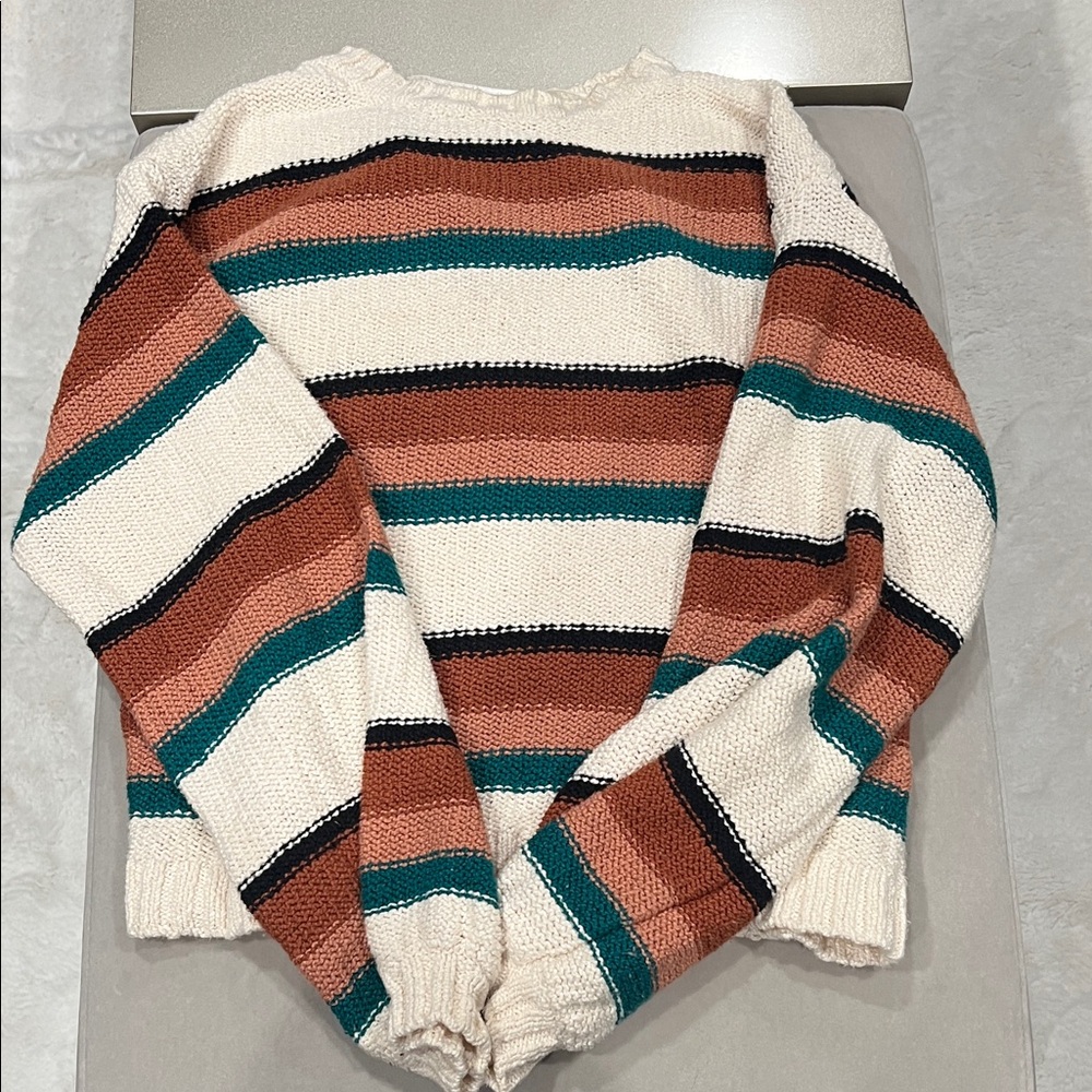 Billabong Cream and Teal Striped Sweater